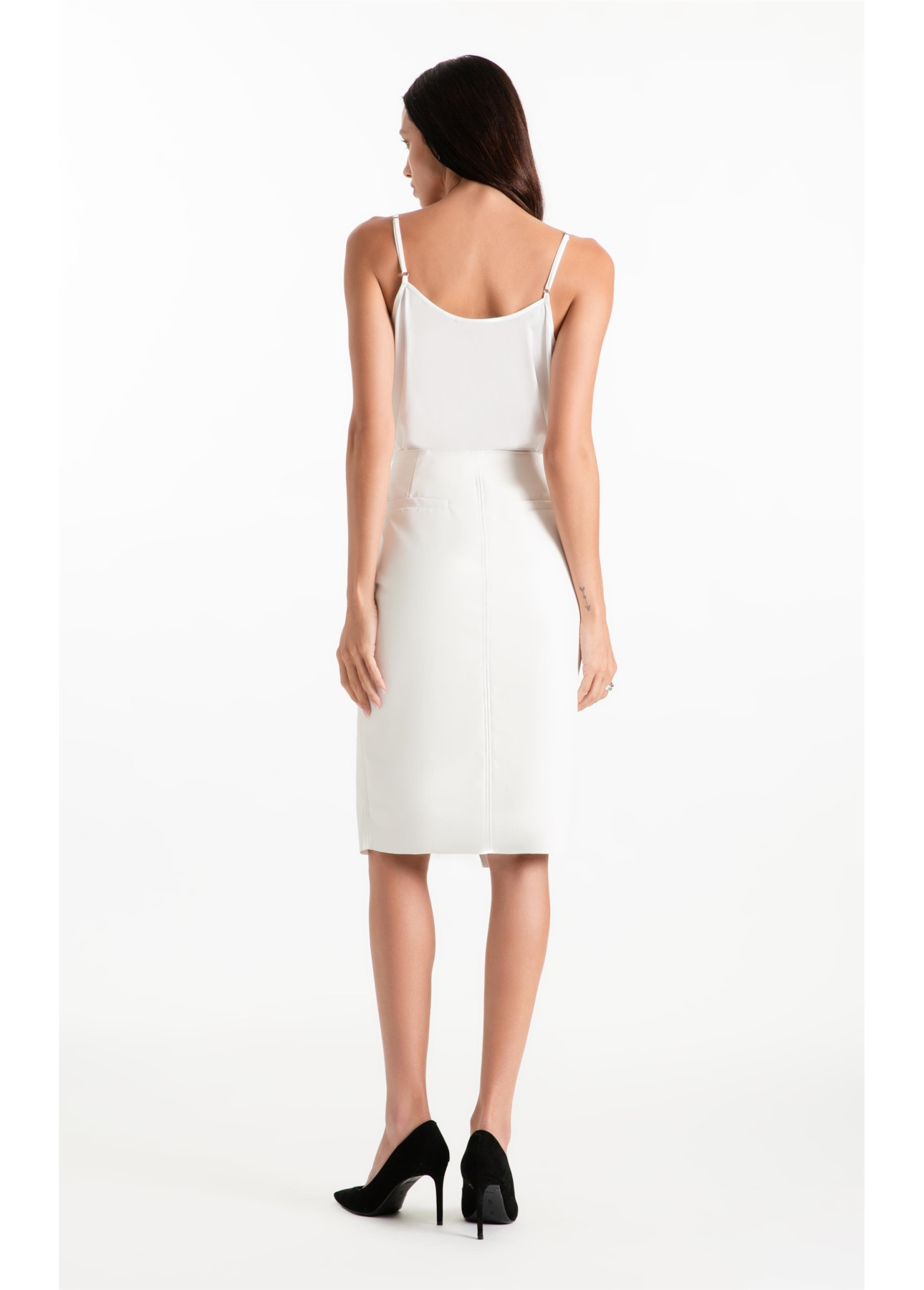 Saia Leather Like Lapis Midi Branco