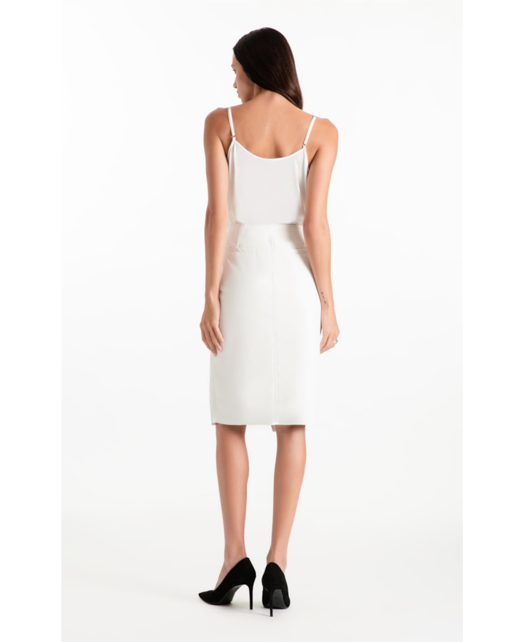 Saia Leather Like Lapis Midi Branco