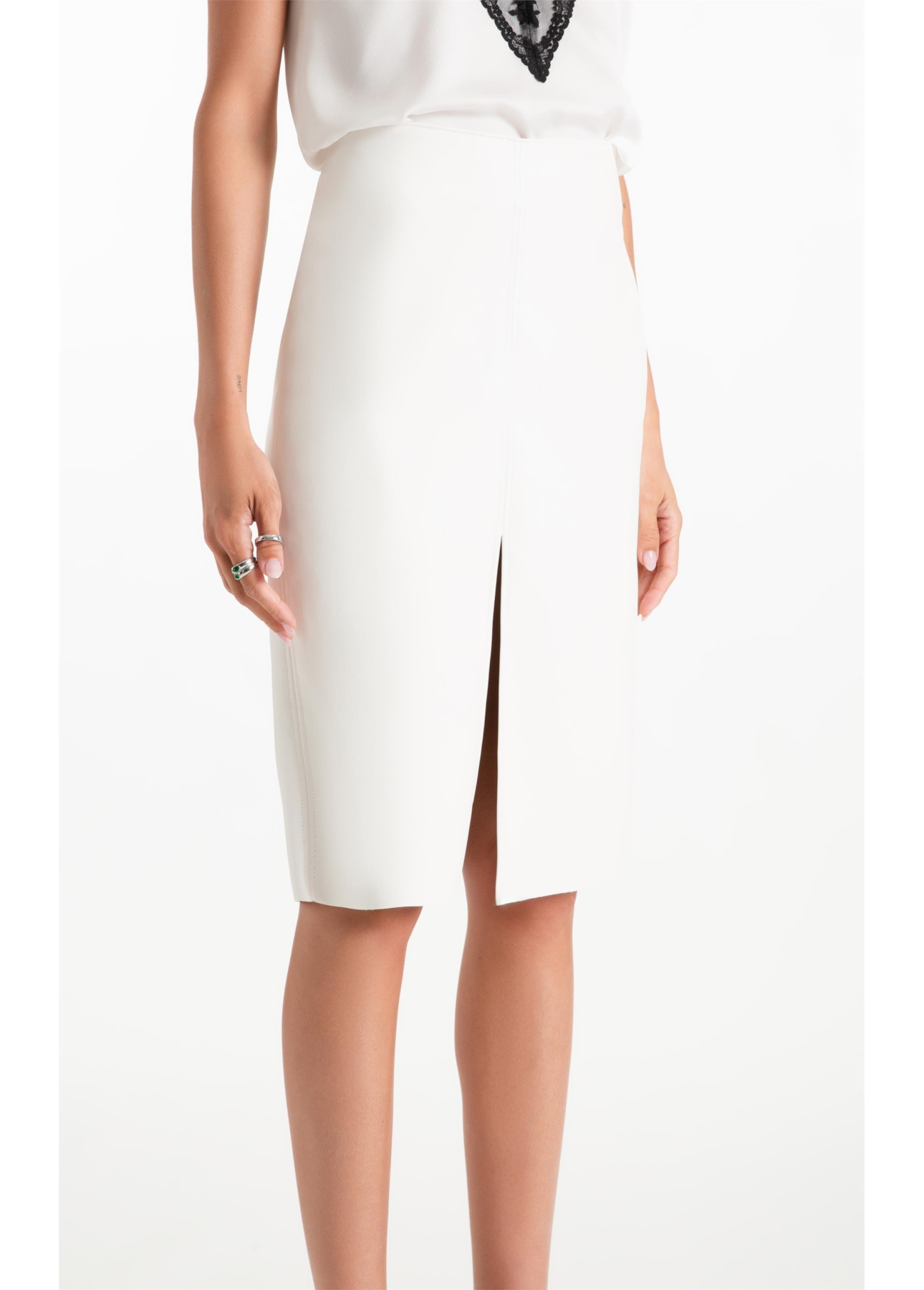 Saia Leather Like Lapis Midi Branco