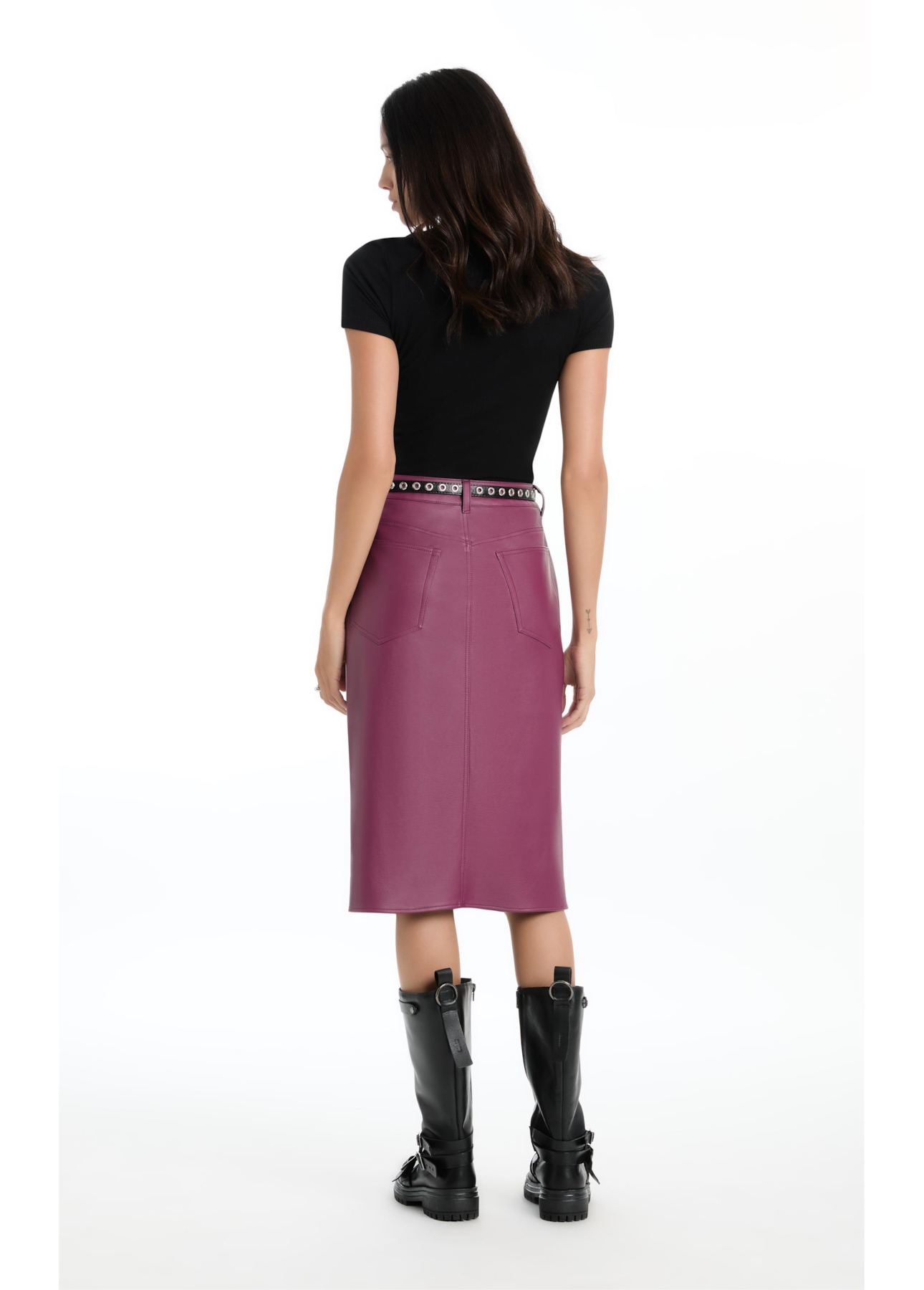 Saia Leather Like Slit Midi Beringela