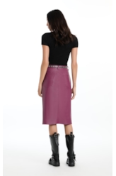 Saia Leather Like Slit Midi Beringela