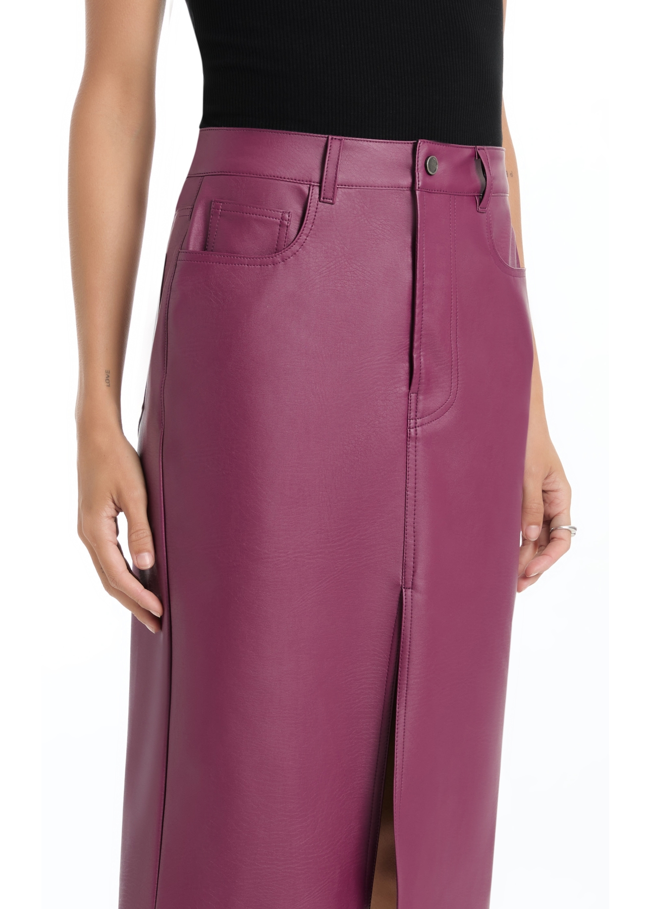 Saia Leather Like Slit Midi Beringela