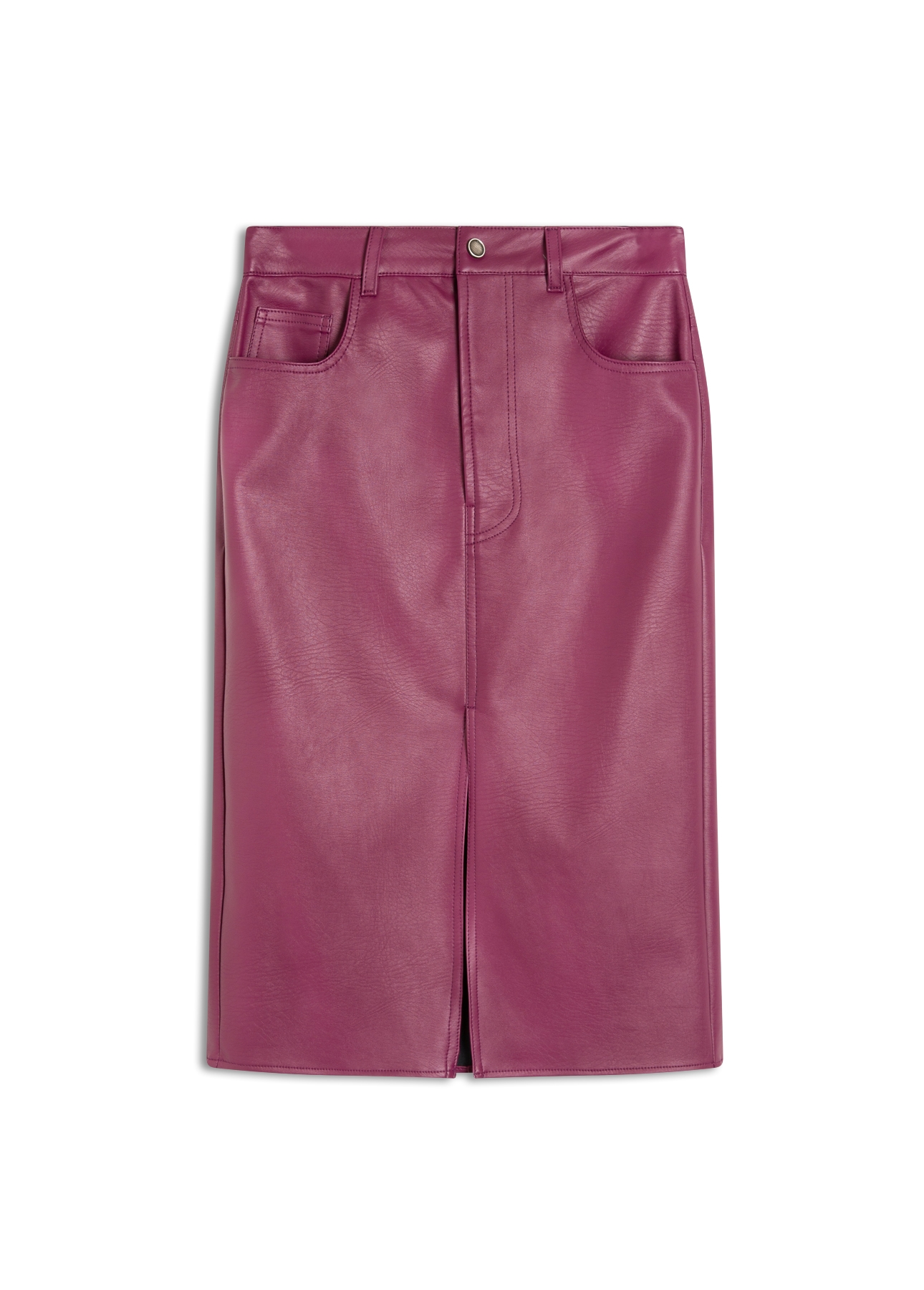 Saia Leather Like Slit Midi Beringela