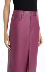 Saia Leather Like Slit Midi Beringela