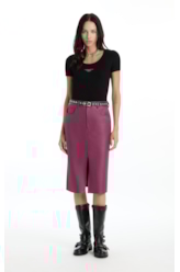 Saia Leather Like Slit Midi Beringela