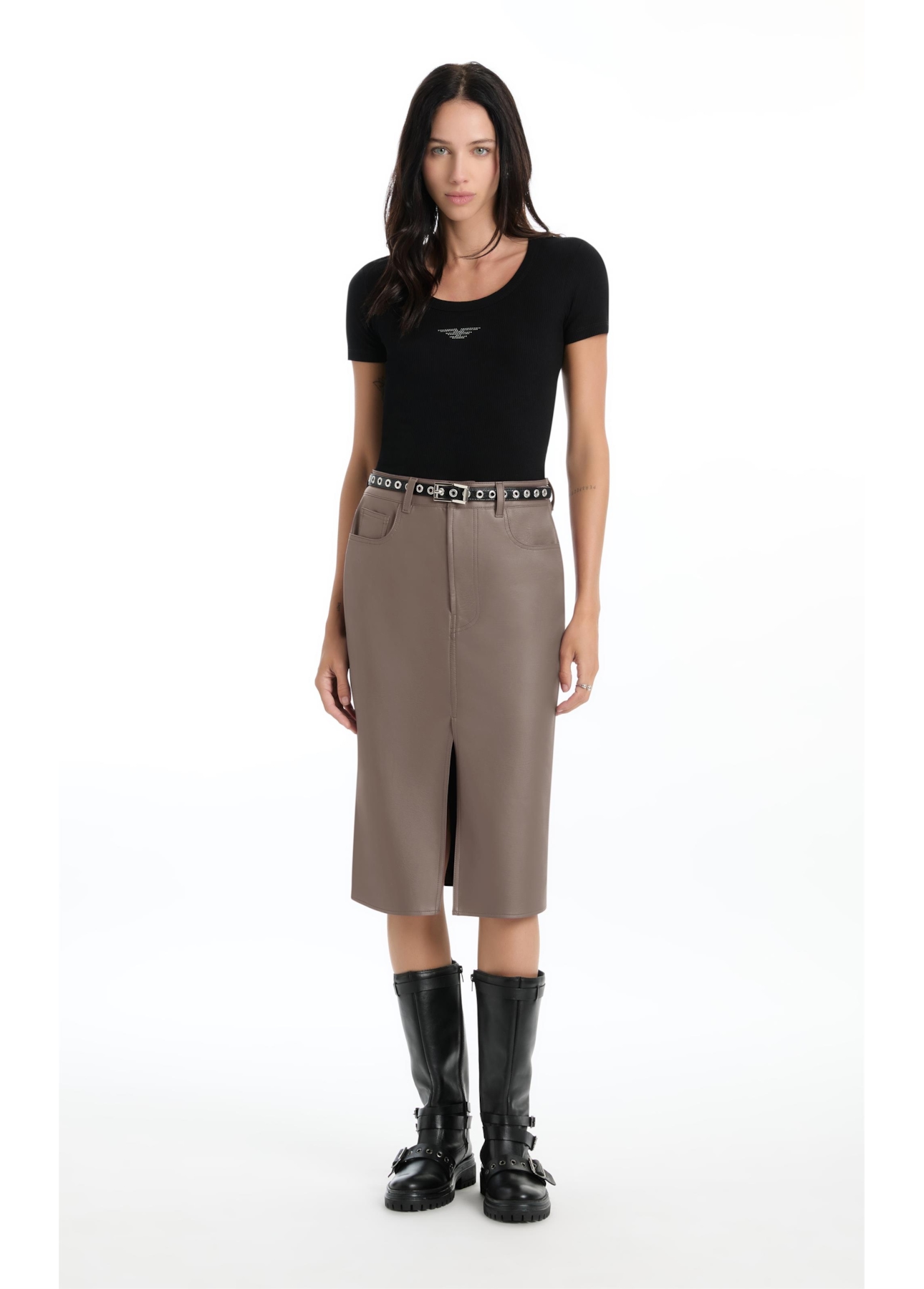 Saia Leather Like Slit Midi Mouse