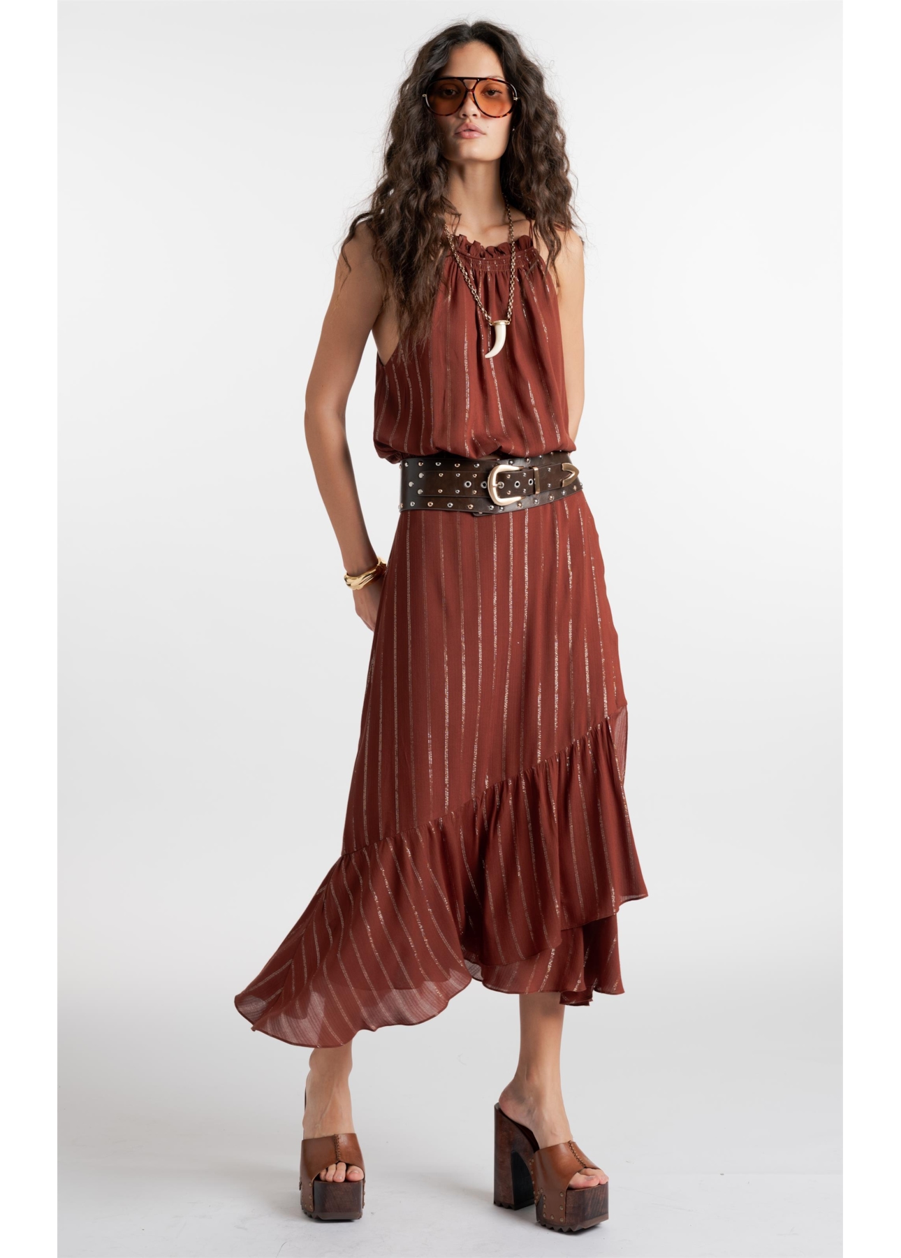 Saia Lurex Wrap Skirt Marrom