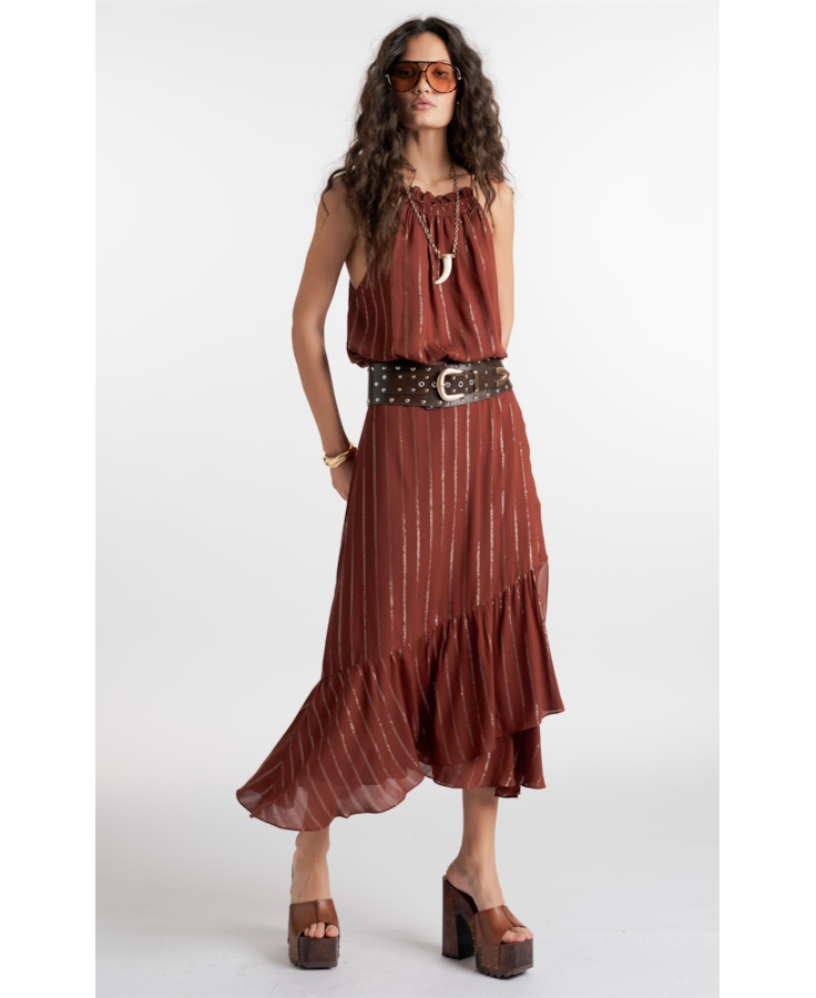 Saia Lurex Wrap Skirt Marrom