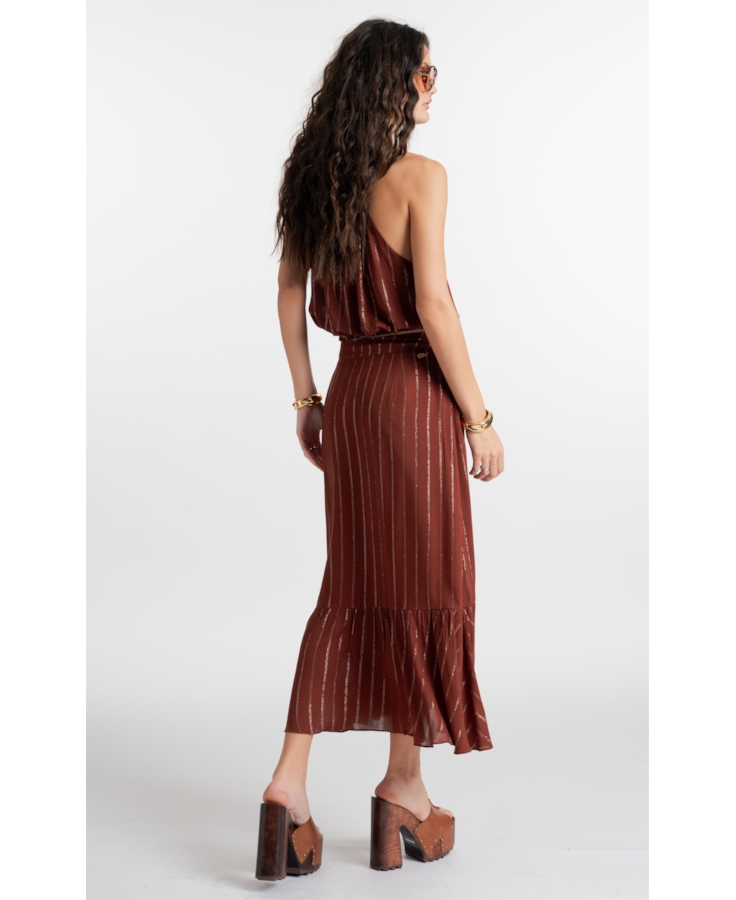Saia Lurex Wrap Skirt Marrom