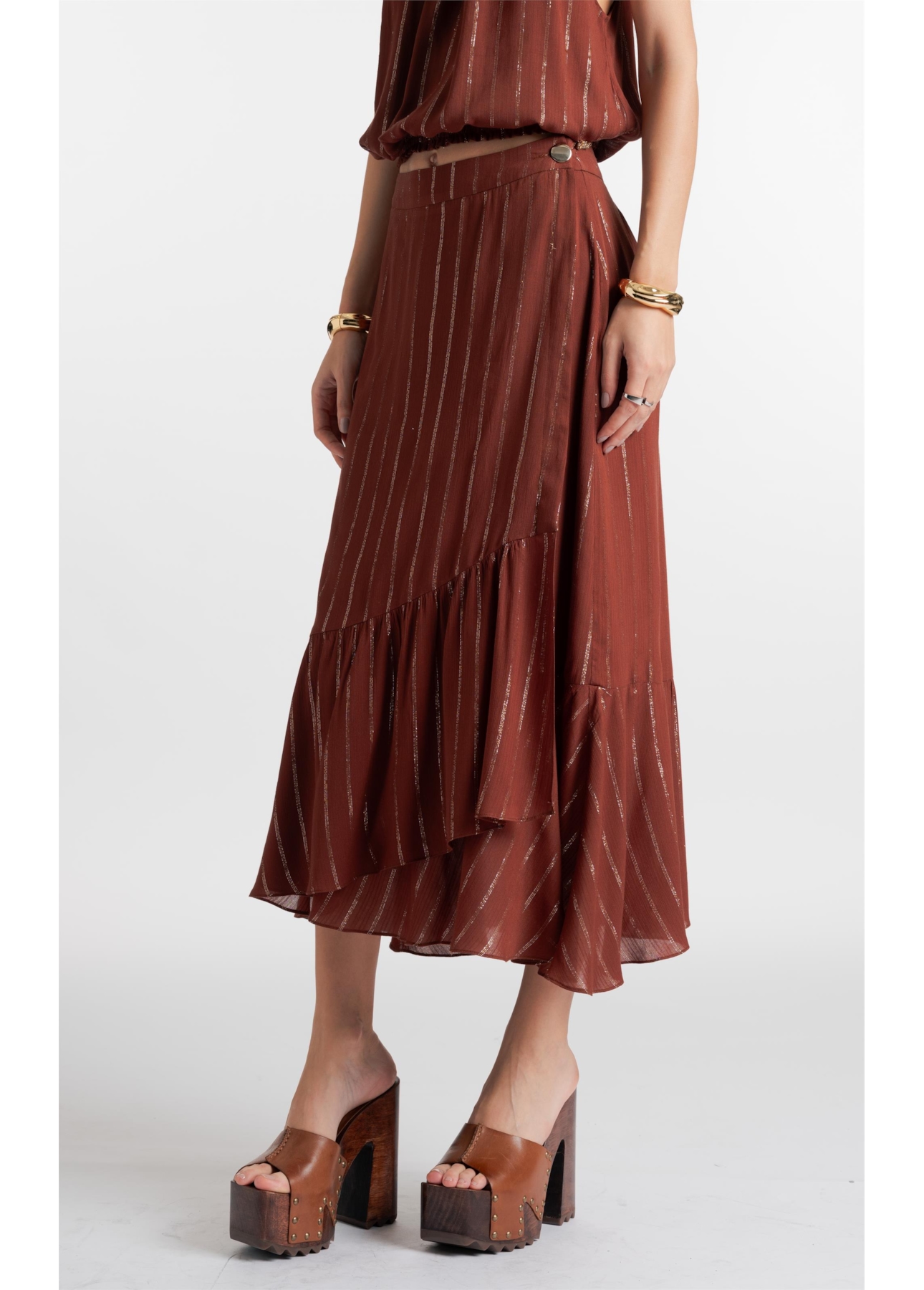 Saia Lurex Wrap Skirt Marrom