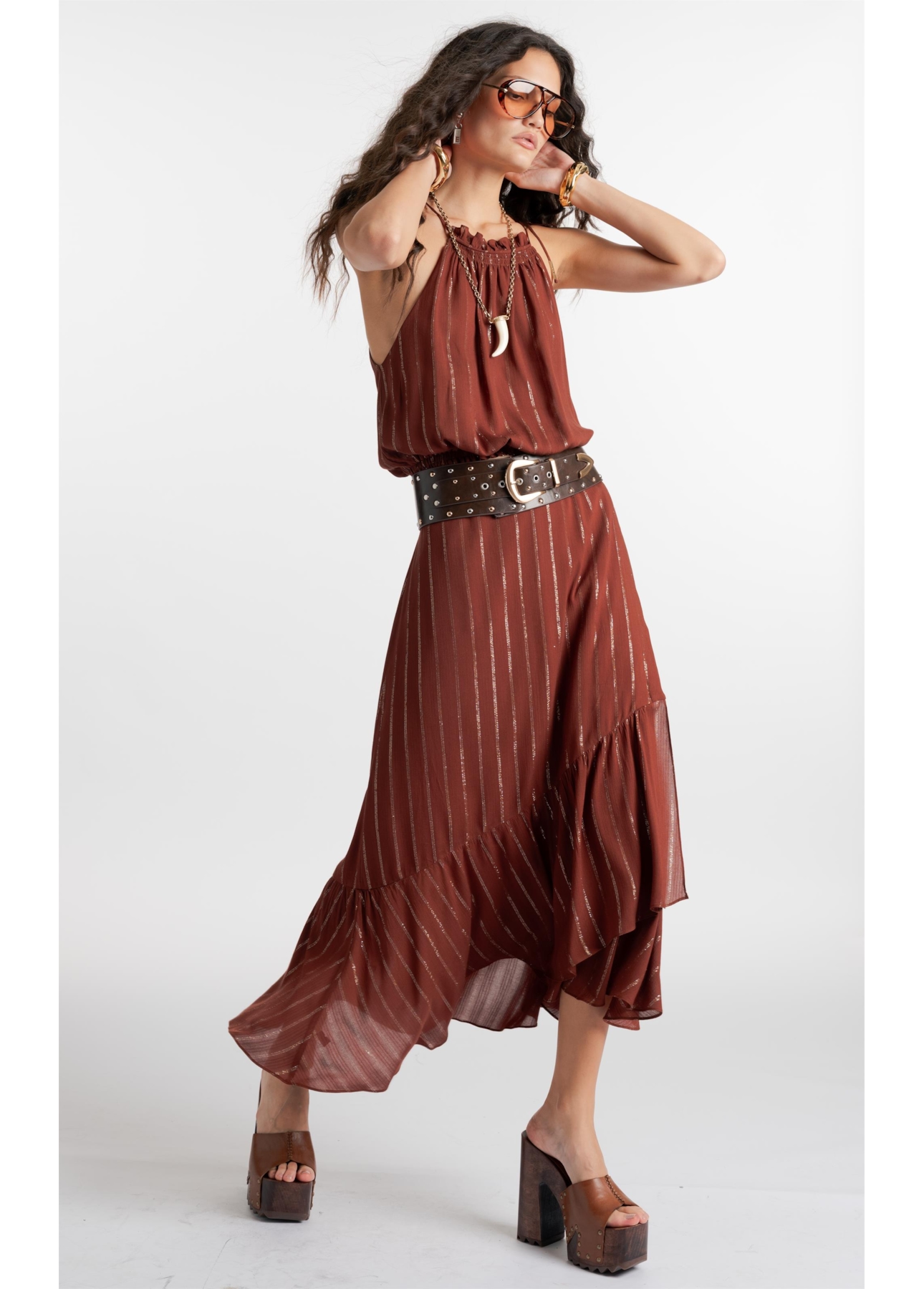 Saia Lurex Wrap Skirt Marrom