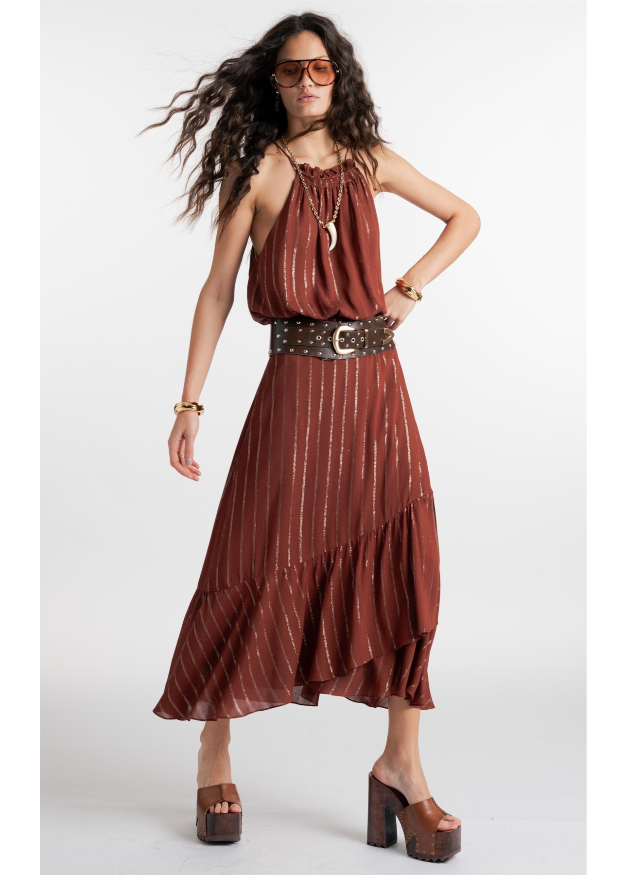 Saia Lurex Wrap Skirt Marrom