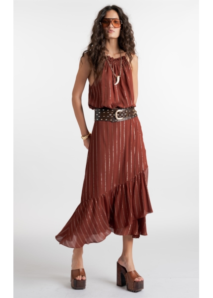 Saia Lurex Wrap Skirt Marrom