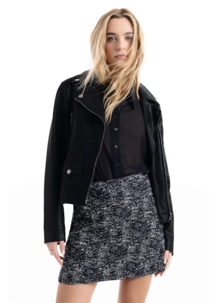 Saia Metal Tweed Straight Preto