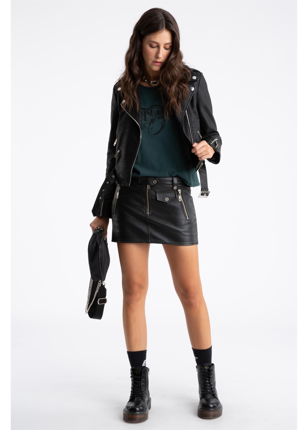 Saia Natural Leather Skirt Preto