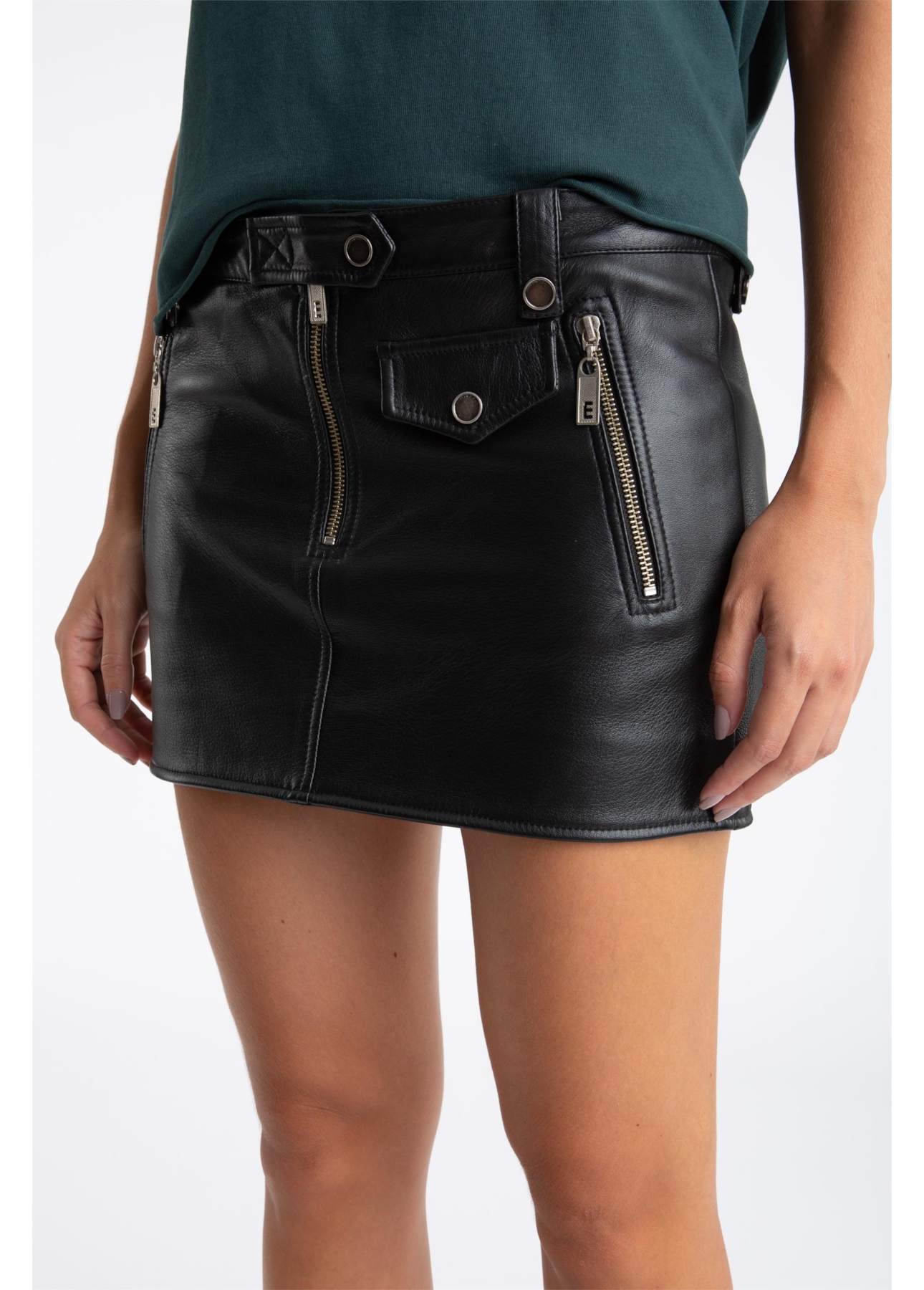 Saia Natural Leather Skirt Preto