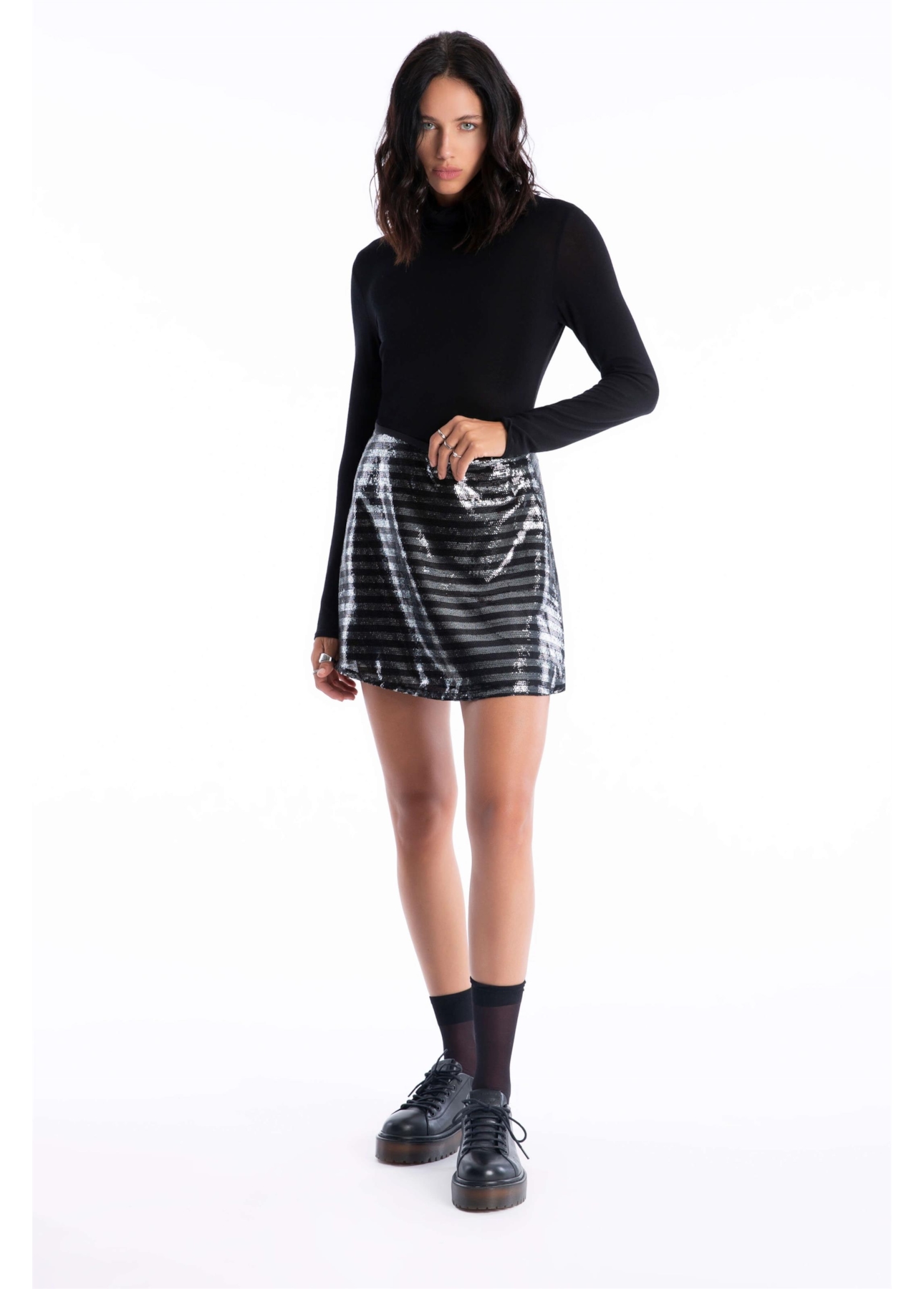 Saia Paete Stripes Gode Preto