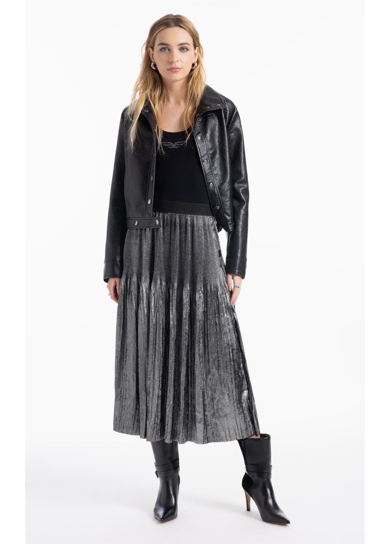 Saia Plaeated Foil Skirt Prata