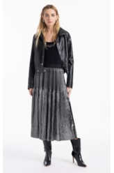 Saia Plaeated Foil Skirt Prata