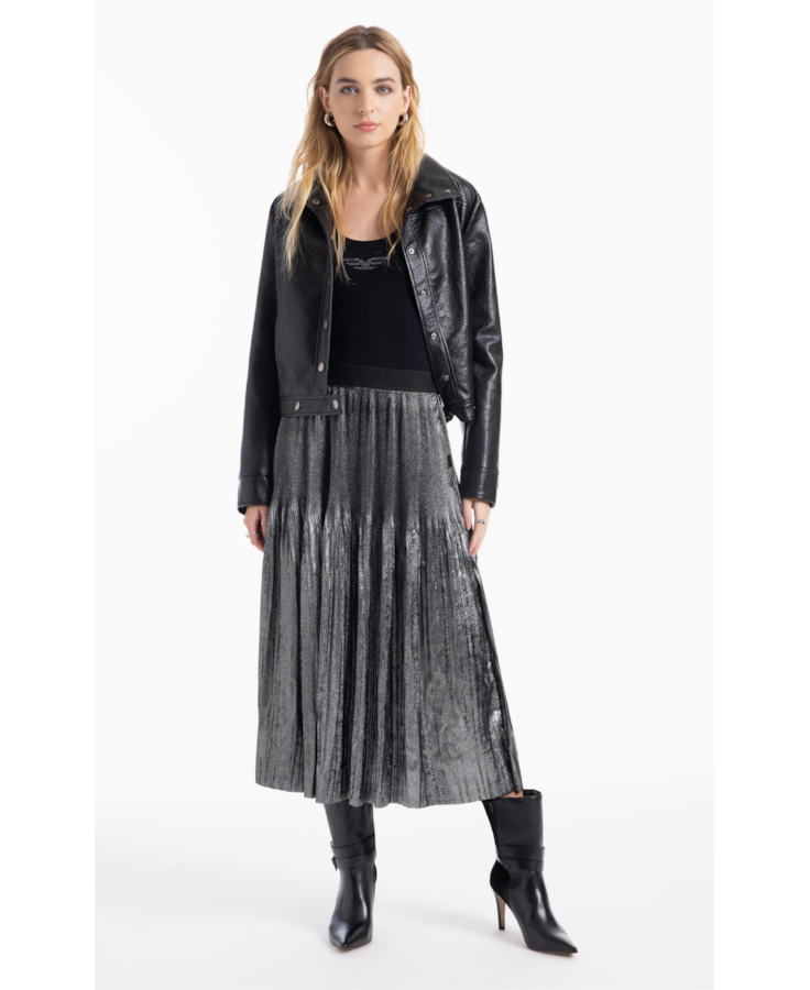 Saia Plaeated Foil Skirt Prata