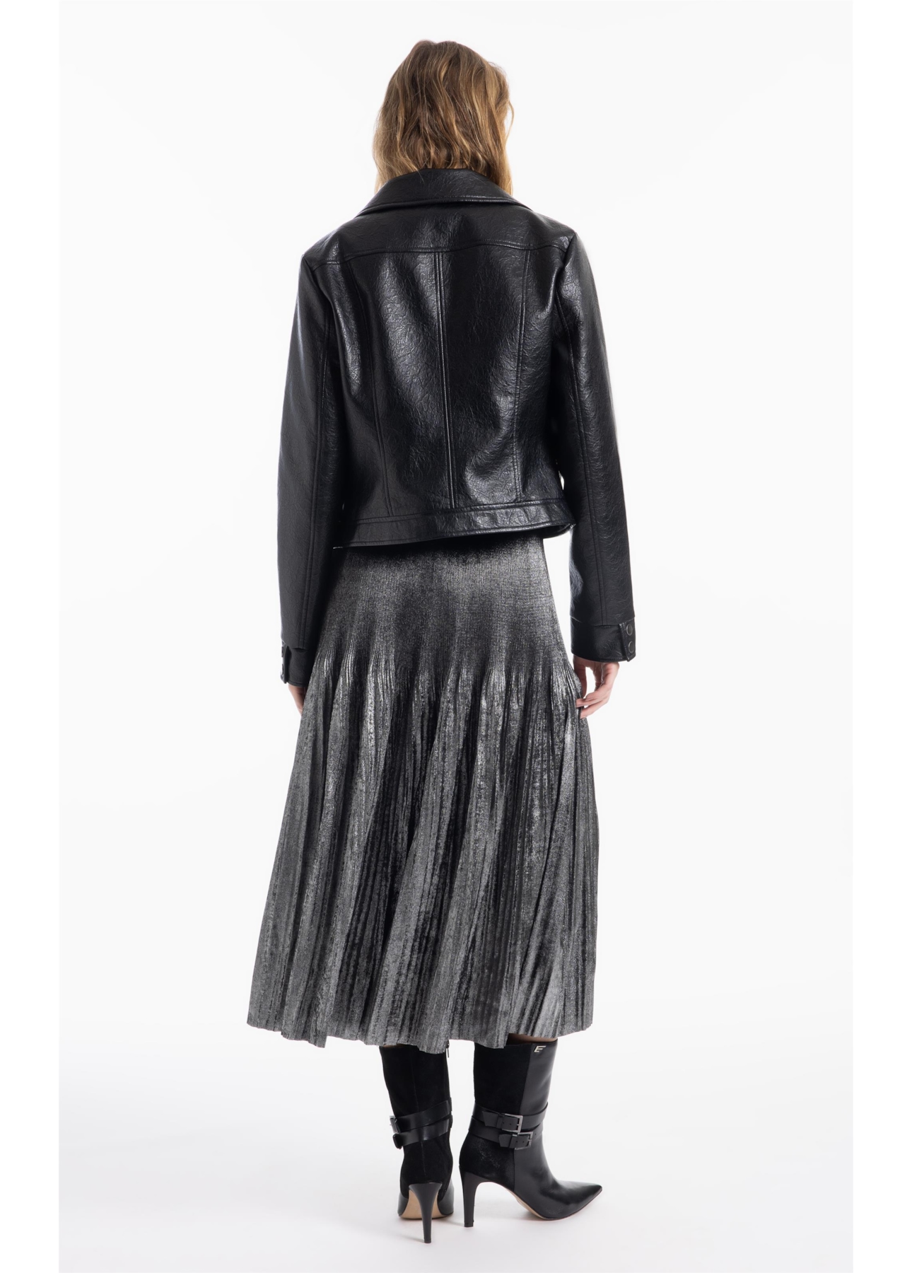 Saia Plaeated Foil Skirt Prata