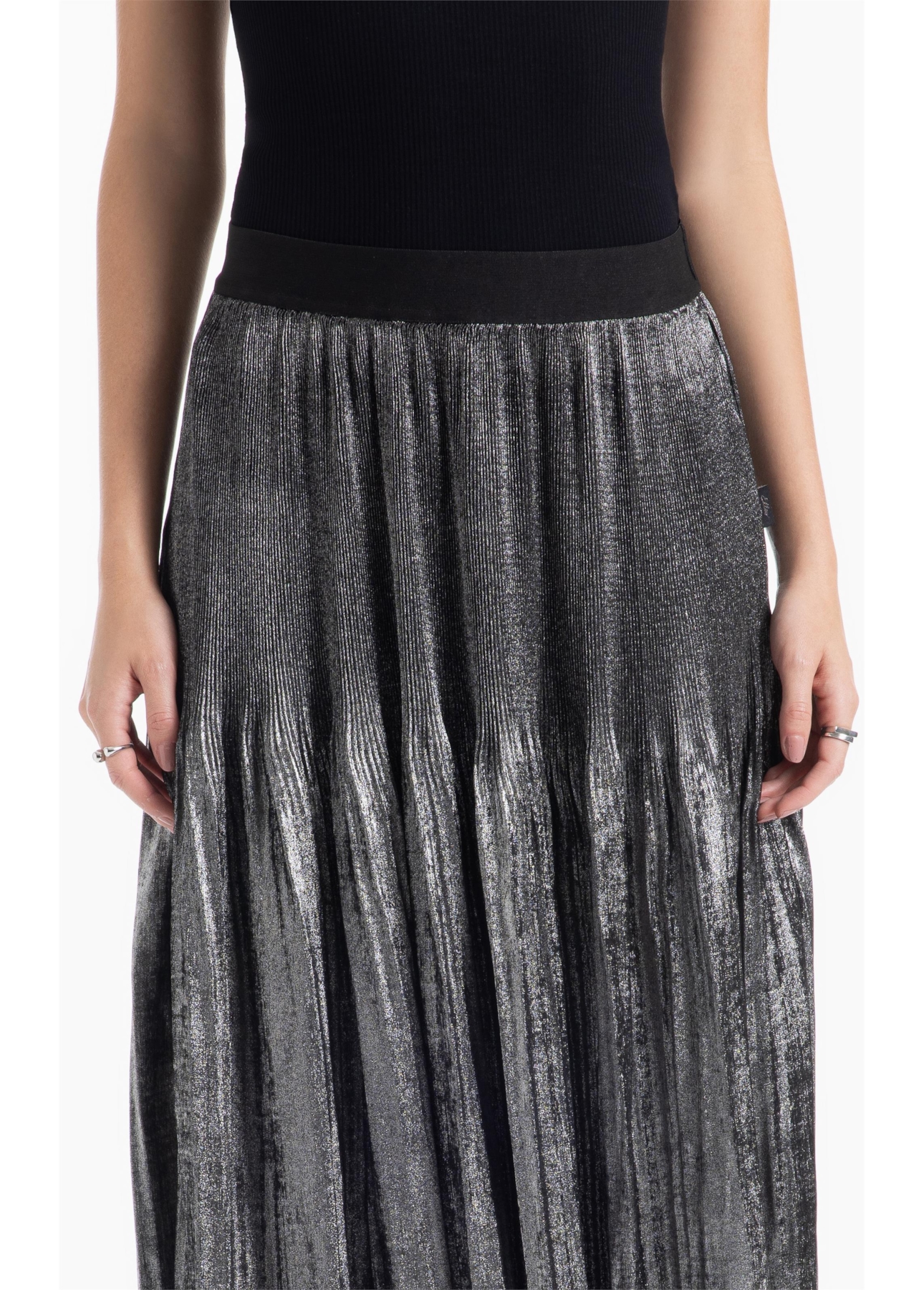 Saia Plaeated Foil Skirt Prata
