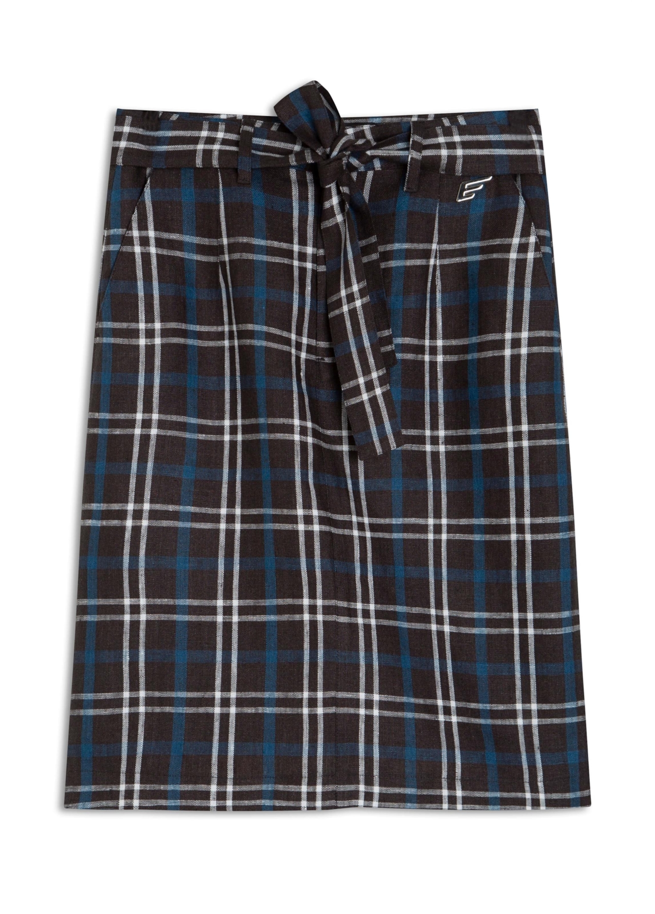 Saia Plaid Straight Midi Faixa Preto