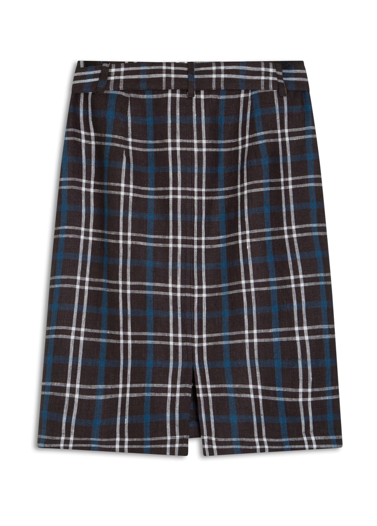 Saia Plaid Straight Midi Faixa Preto