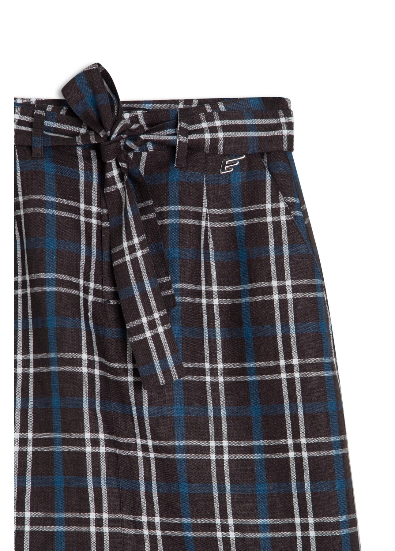 Saia Plaid Straight Midi Faixa Preto
