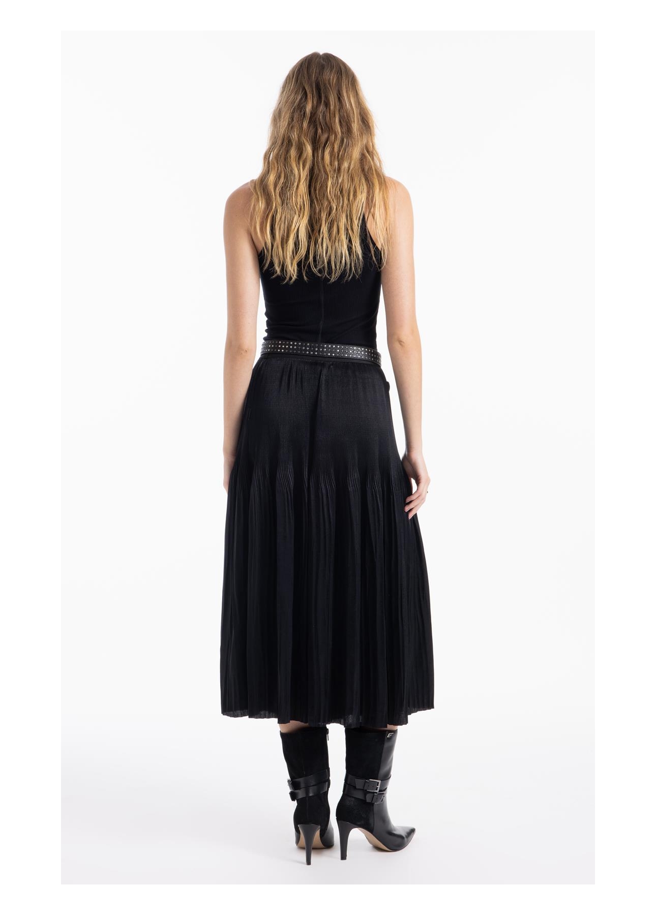 Saia Pleated Midi Preto