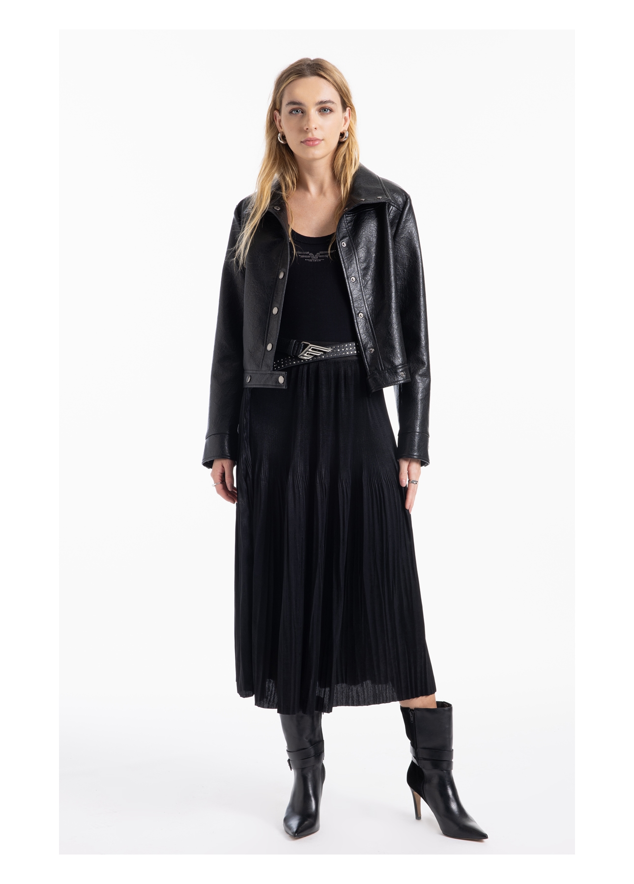 Saia Pleated Midi Preto