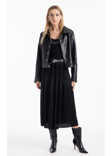 Saia Pleated Midi Preto