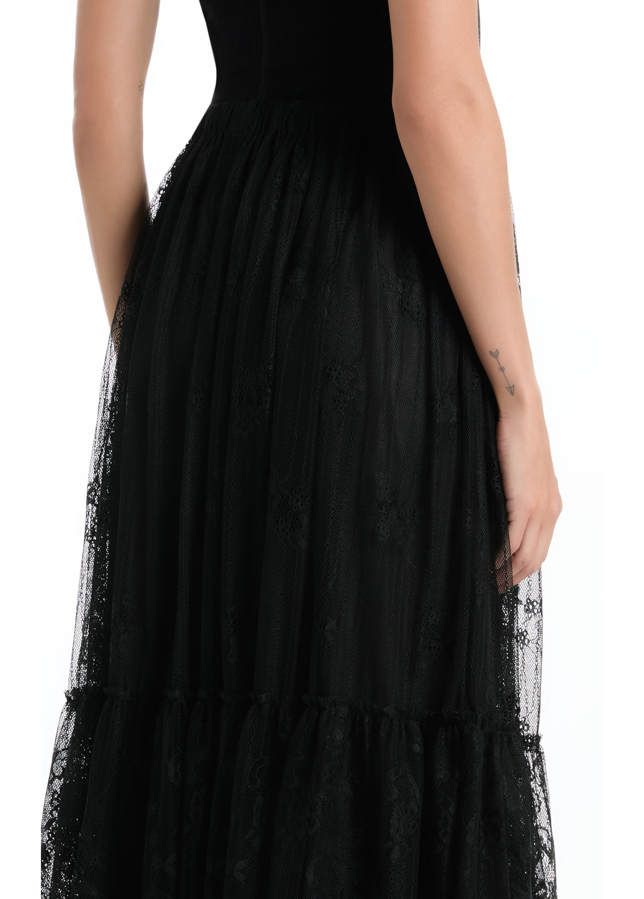 Saia Renda Bicos Lady Rock Midi Preto