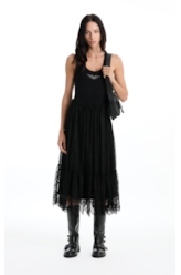 Saia Renda Bicos Lady Rock Midi Preto