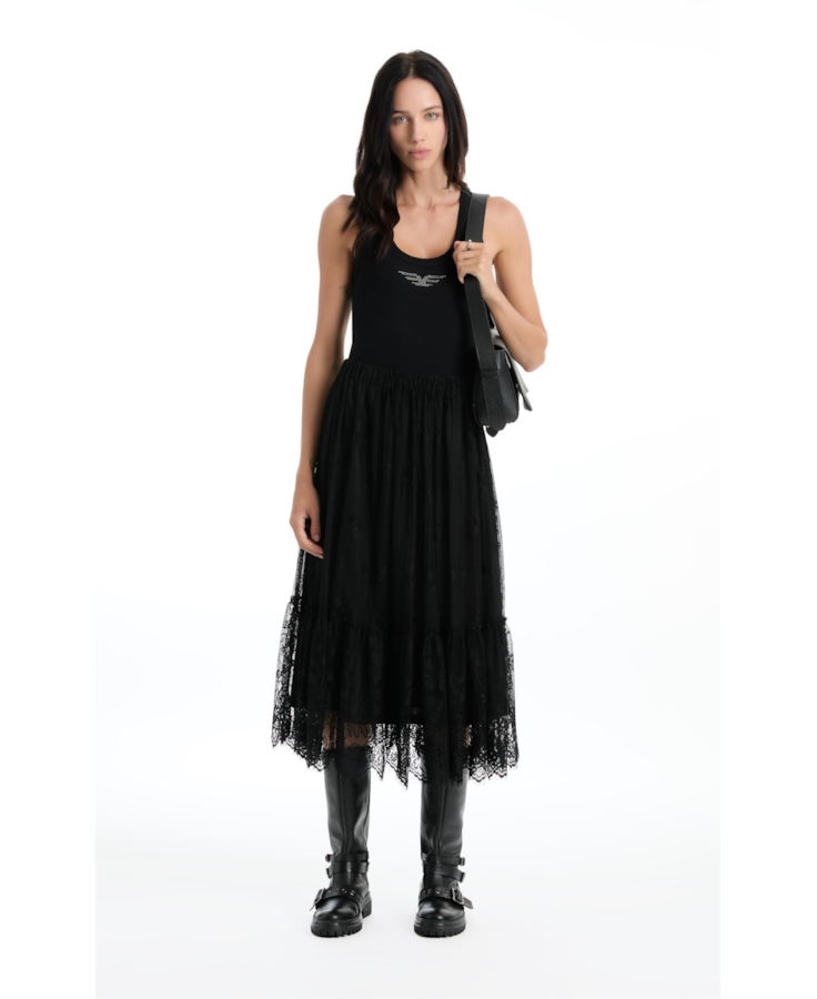 Saia Renda Bicos Lady Rock Midi Preto