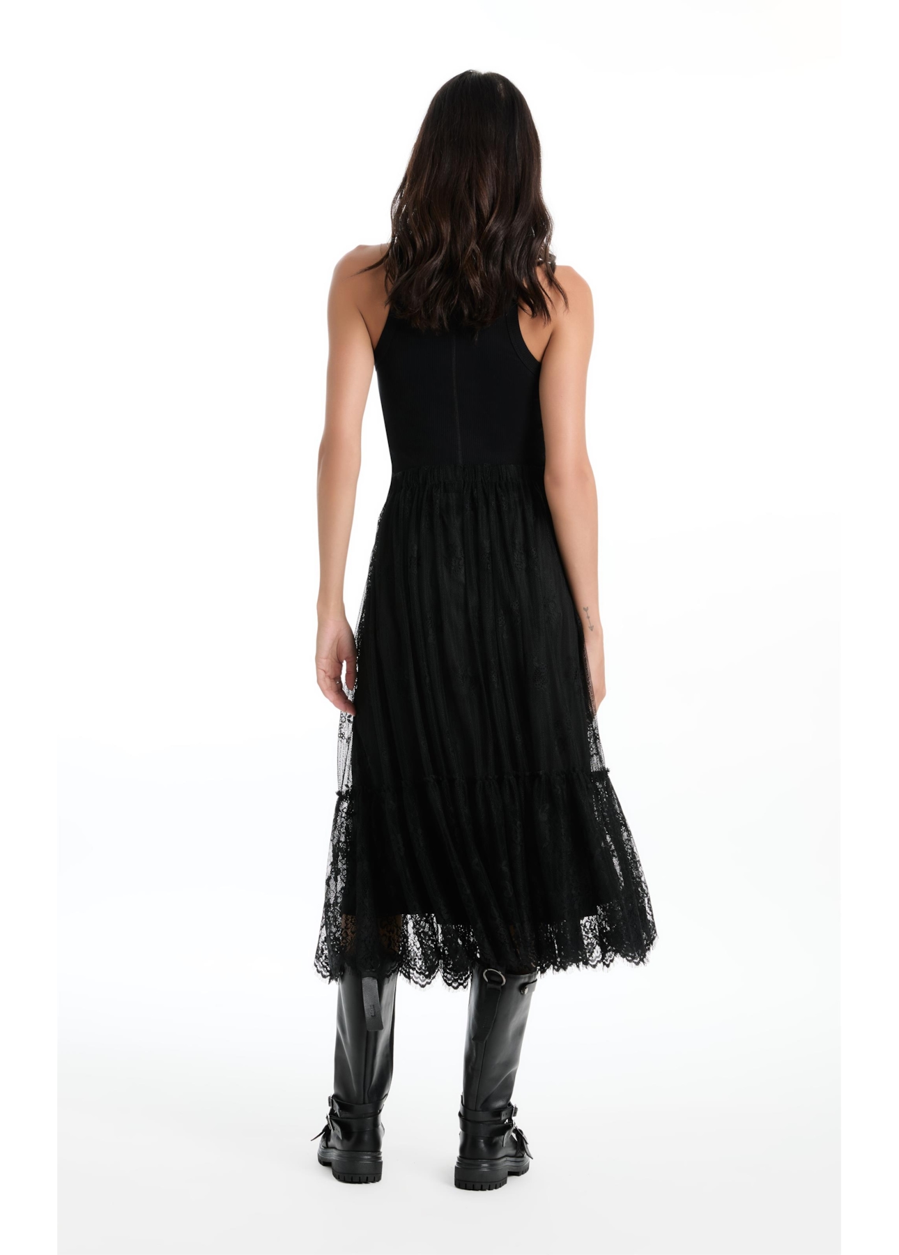 Saia Renda Bicos Lady Rock Midi Preto