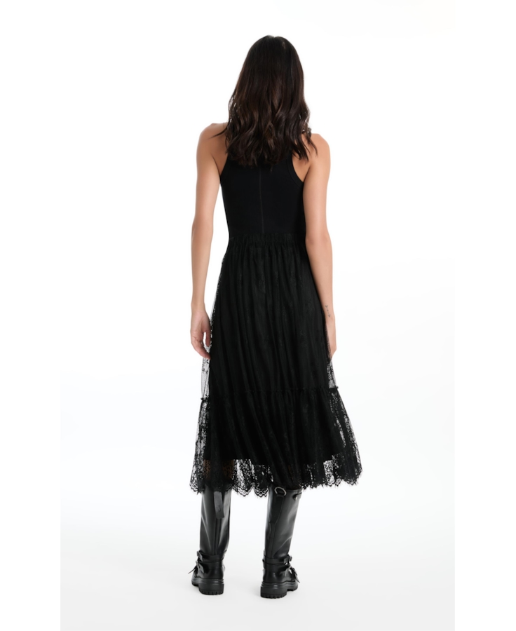 Saia Renda Bicos Lady Rock Midi Preto