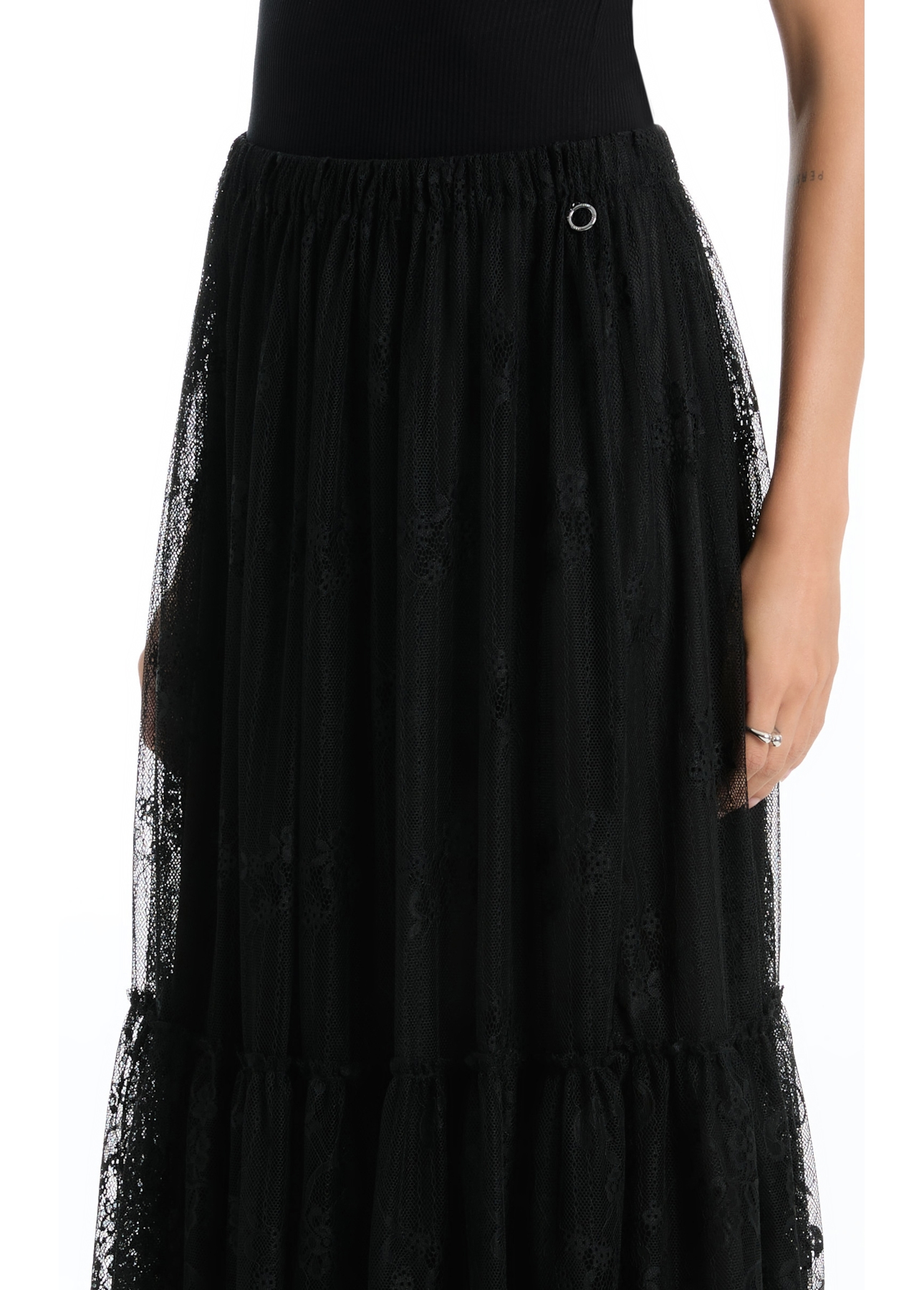 Saia Renda Bicos Lady Rock Midi Preto