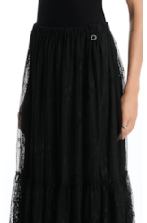 Saia Renda Bicos Lady Rock Midi Preto
