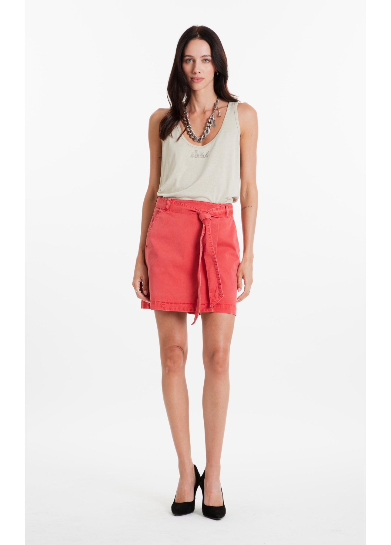 Saia Sarja Rain Envelope Transpasse Vermelho Claro