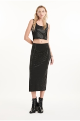 Saia Shine Hotfix Straight Skirt Preto
