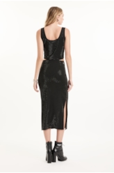 Saia Shine Hotfix Straight Skirt Preto