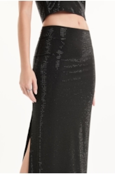 Saia Shine Hotfix Straight Skirt Preto