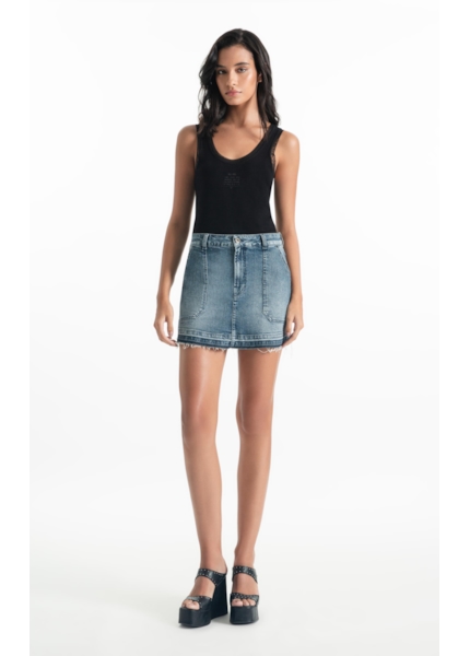 Saia Shorts Classic Denim Elas Carp Lav.Medio