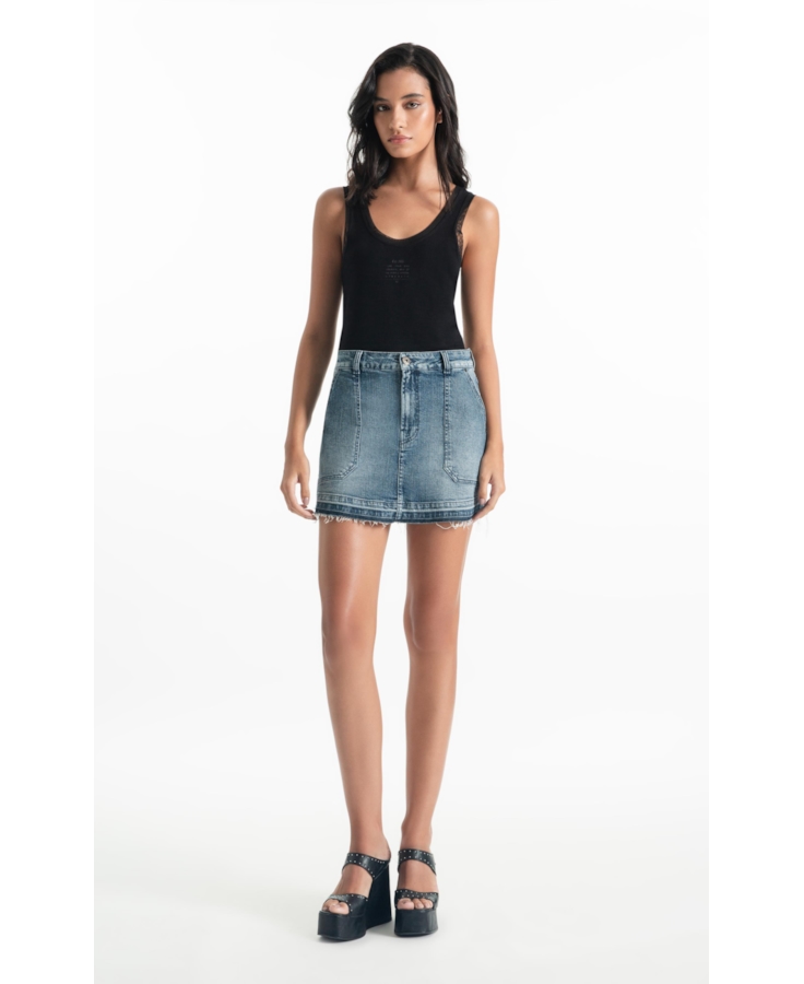 Saia Shorts Classic Denim Elas Carp Lav.Medio