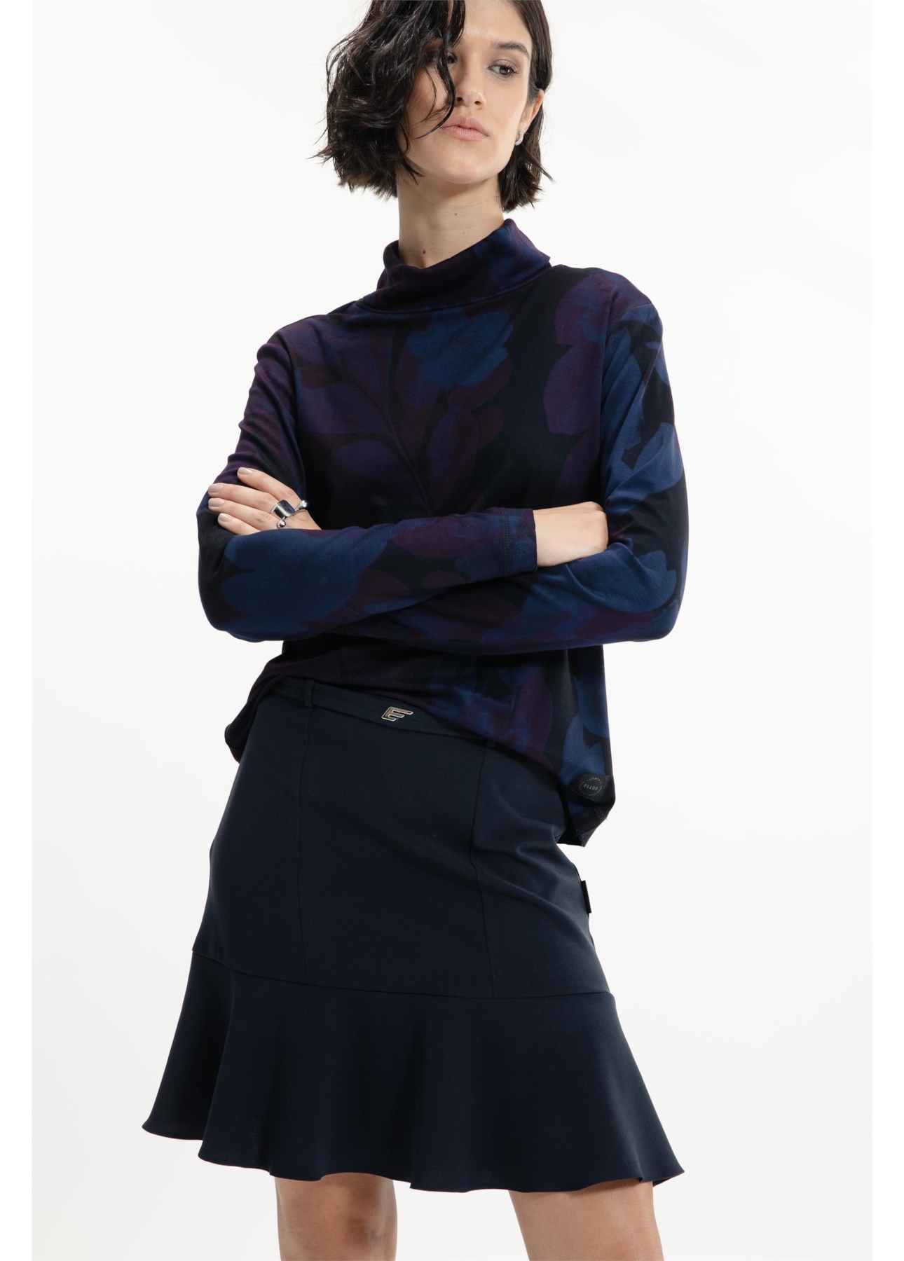 Saia Tailoring Ruffle Belt Like Mini Preto