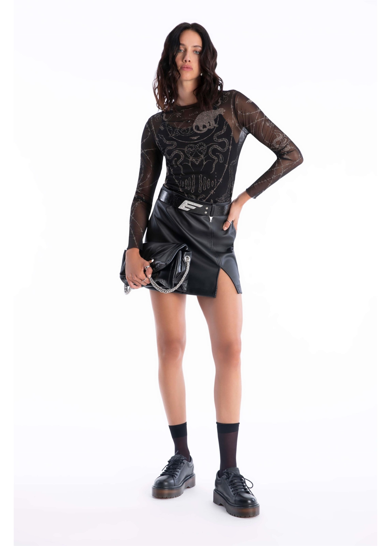 Saia Techno Leather Mini Preto