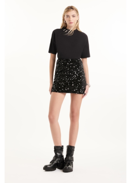Saia  Velvet Paete Skirt Preto