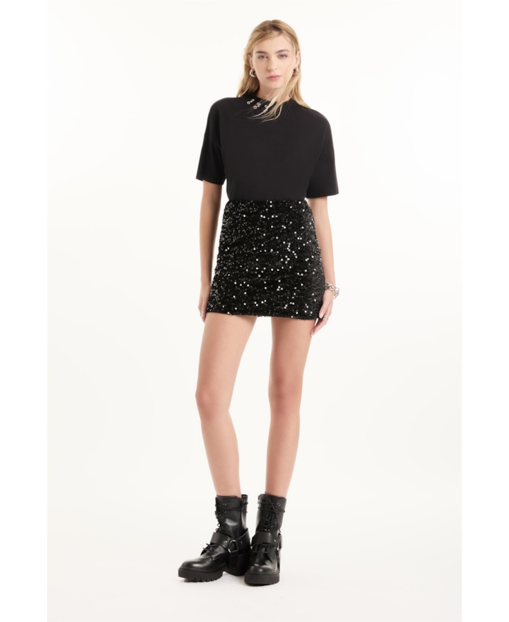 Saia  Velvet Paete Skirt Preto