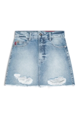 Saia Vintage Denim Emma Lav.Claro C/ Puidos